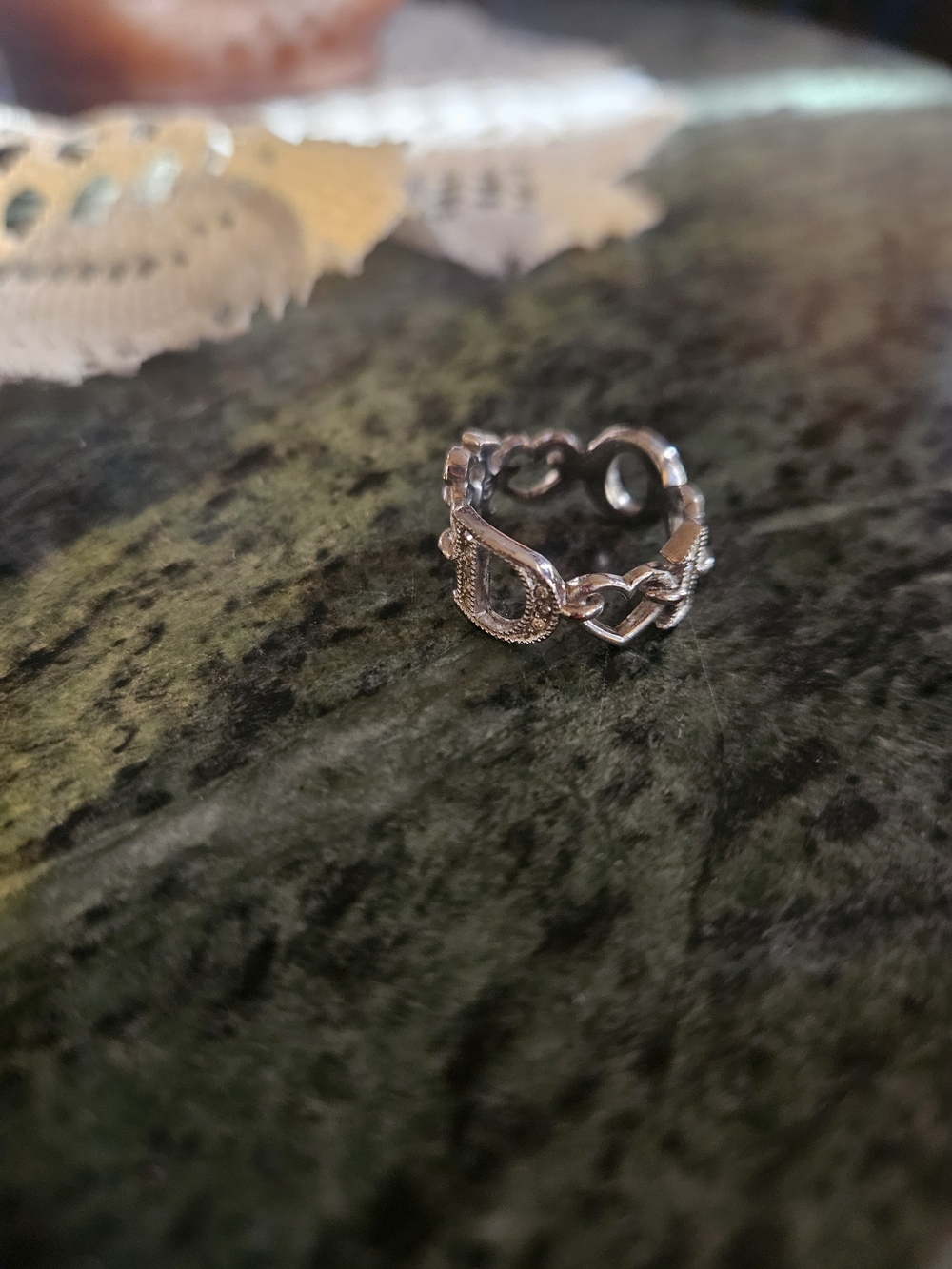 Dior Silver Openwork Heart Link Ring